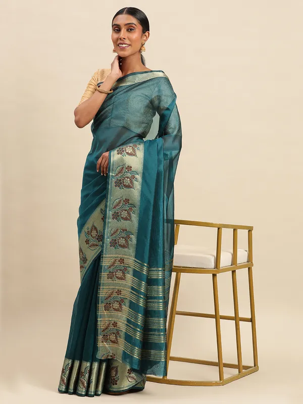 Petrol_Blue_Cotton_Silk_Saree